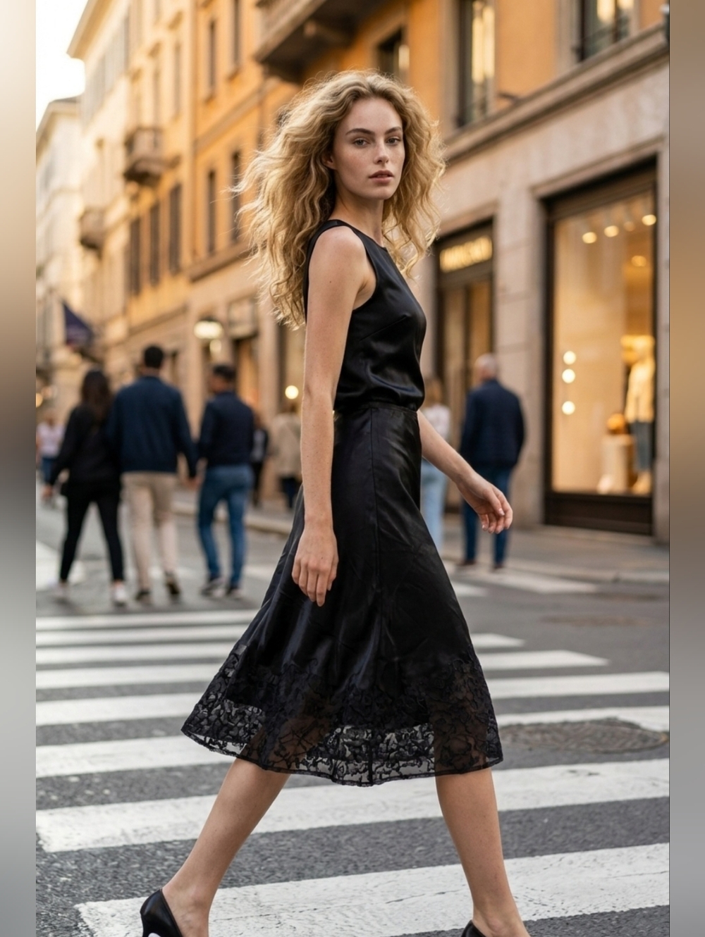 Sisley Black Skirt With Lace Detailing IT Size 42 US size S